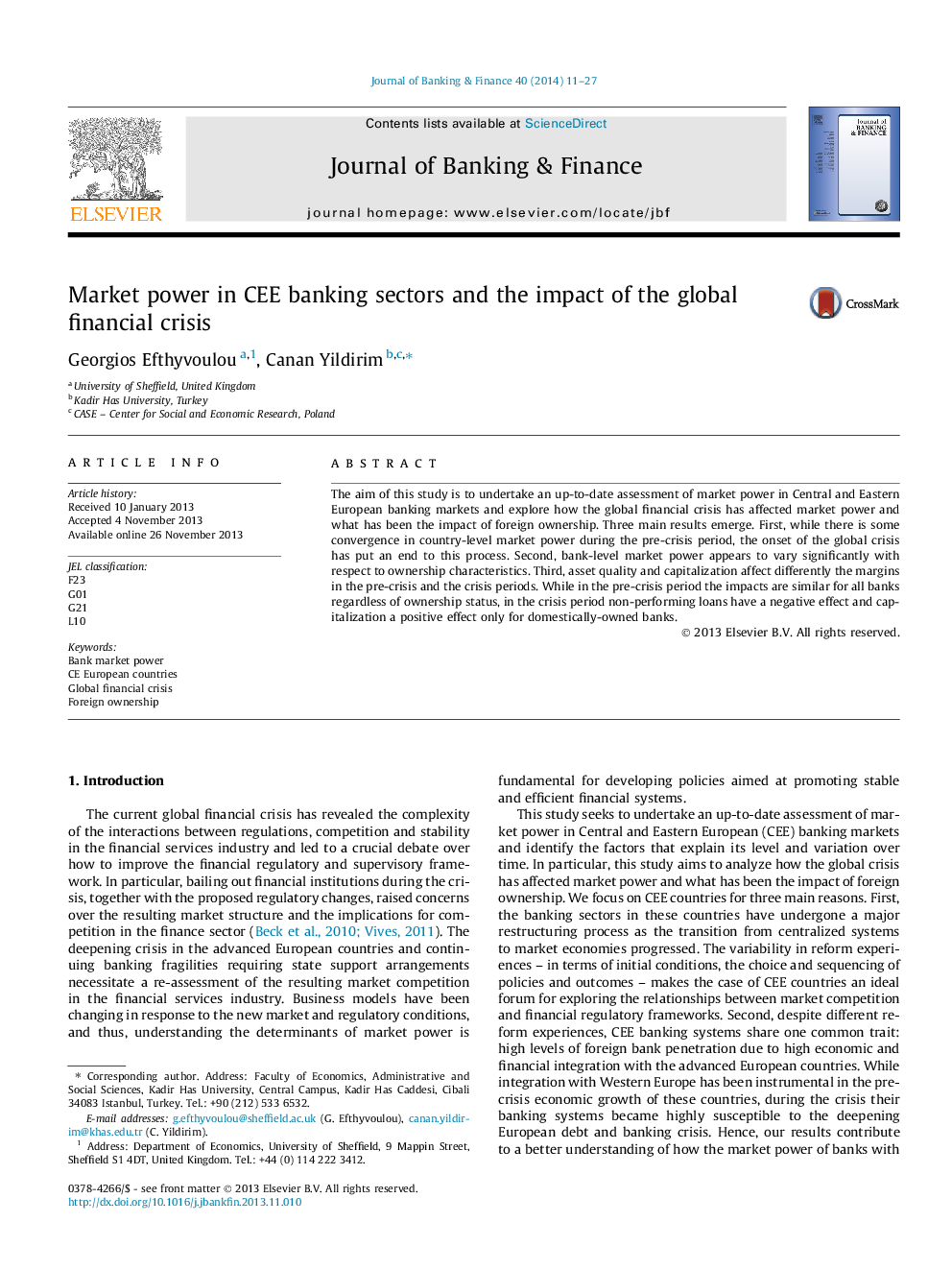 Market power in CEE banking sectors and the impact of the global financial crisis