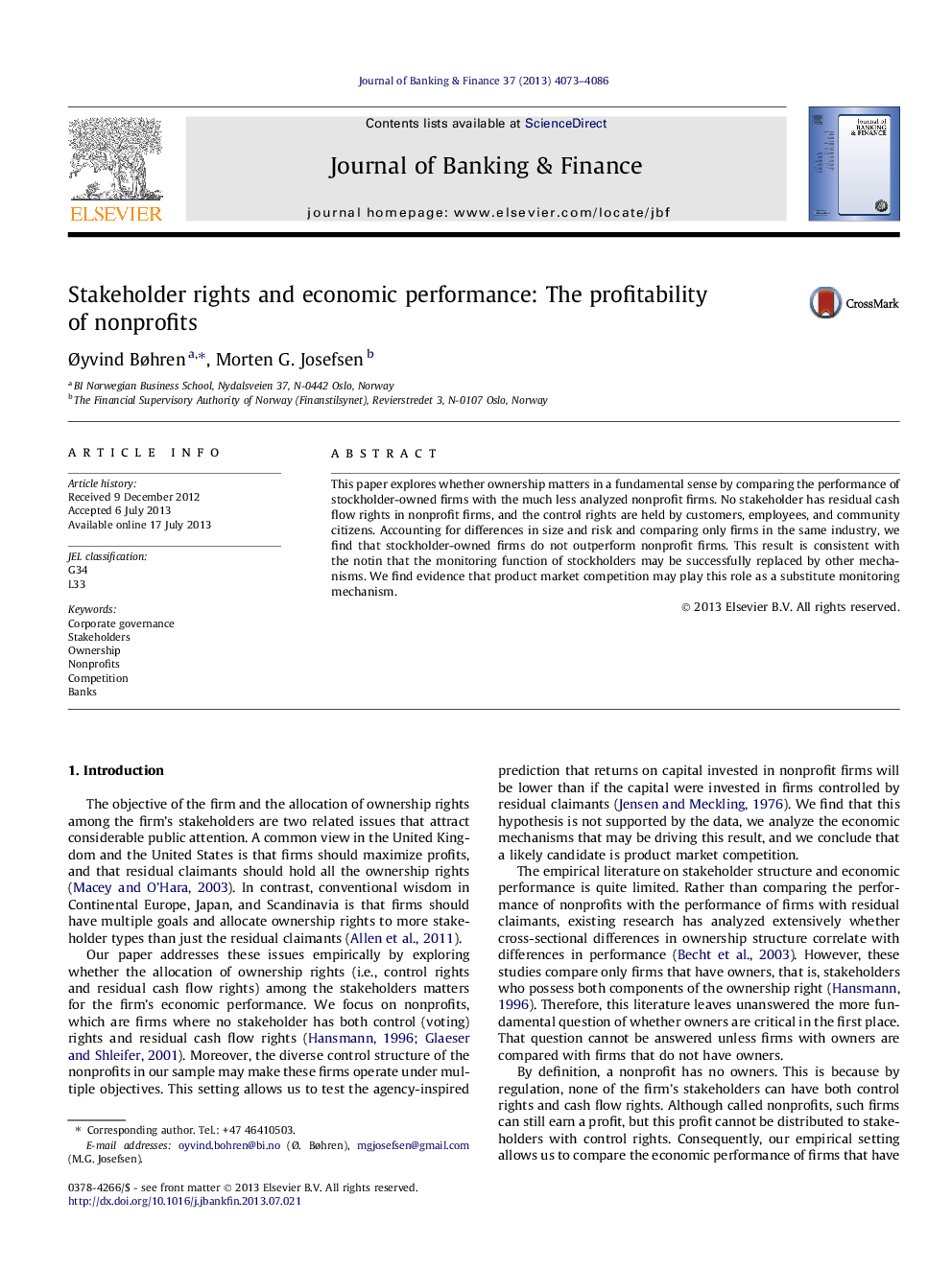 Stakeholder rights and economic performance: The profitability of nonprofits