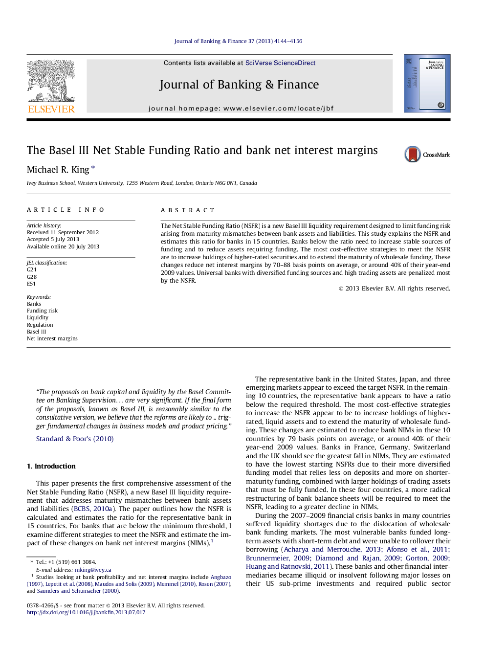 The Basel III Net Stable Funding Ratio and bank net interest margins