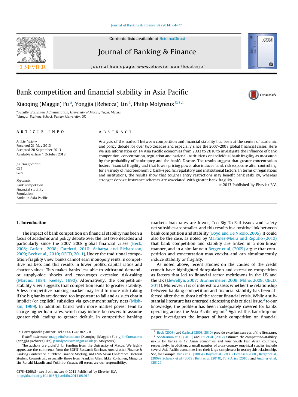 Bank competition and financial stability in Asia Pacific