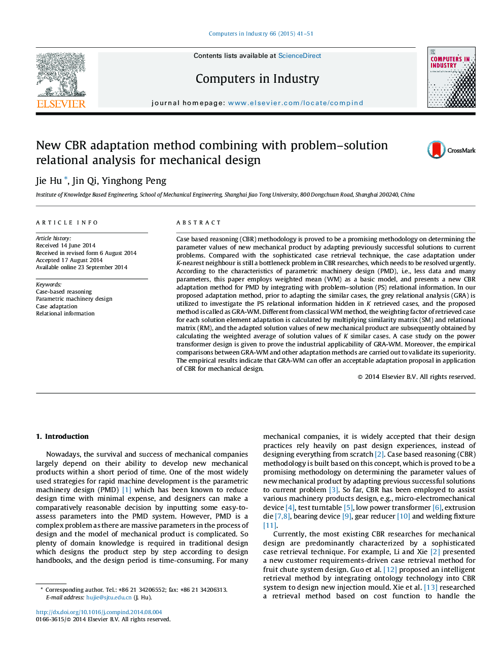 New CBR adaptation method combining with problem–solution relational analysis for mechanical design