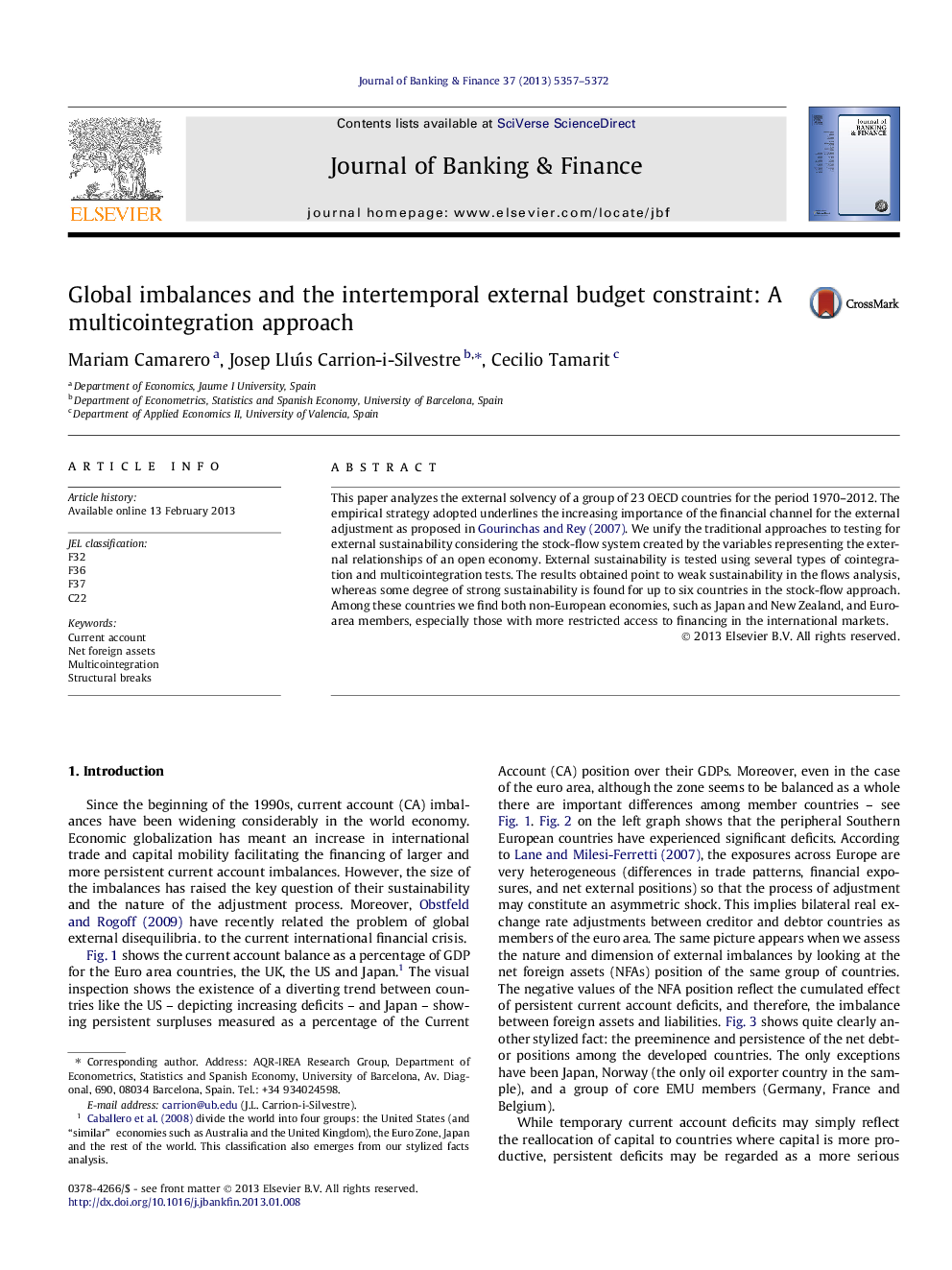 Global imbalances and the intertemporal external budget constraint: A multicointegration approach