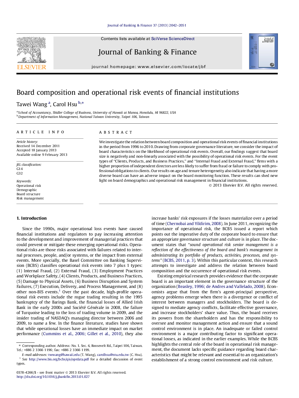 Board composition and operational risk events of financial institutions