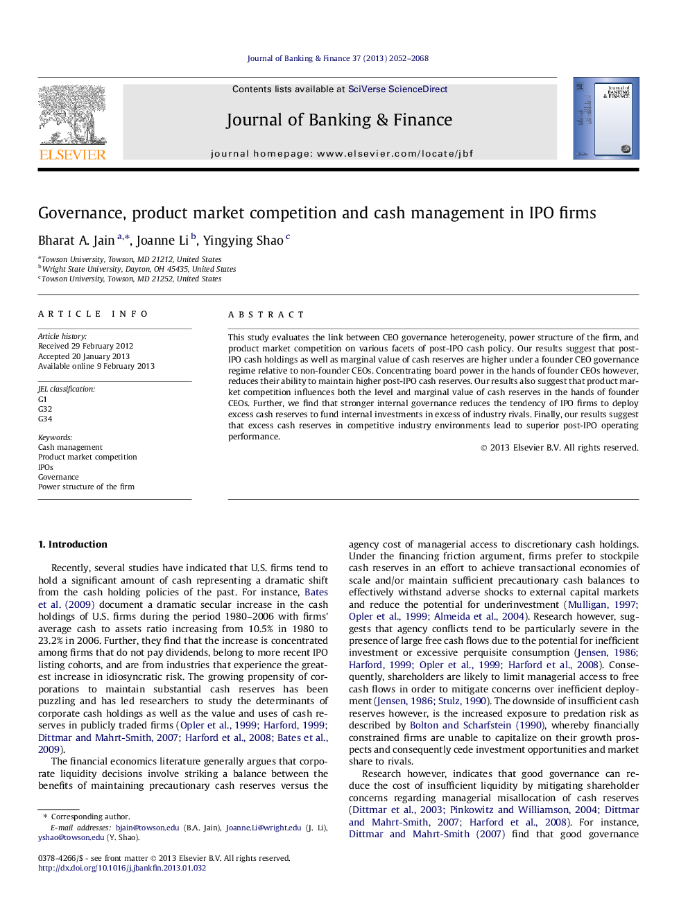 Governance, product market competition and cash management in IPO firms