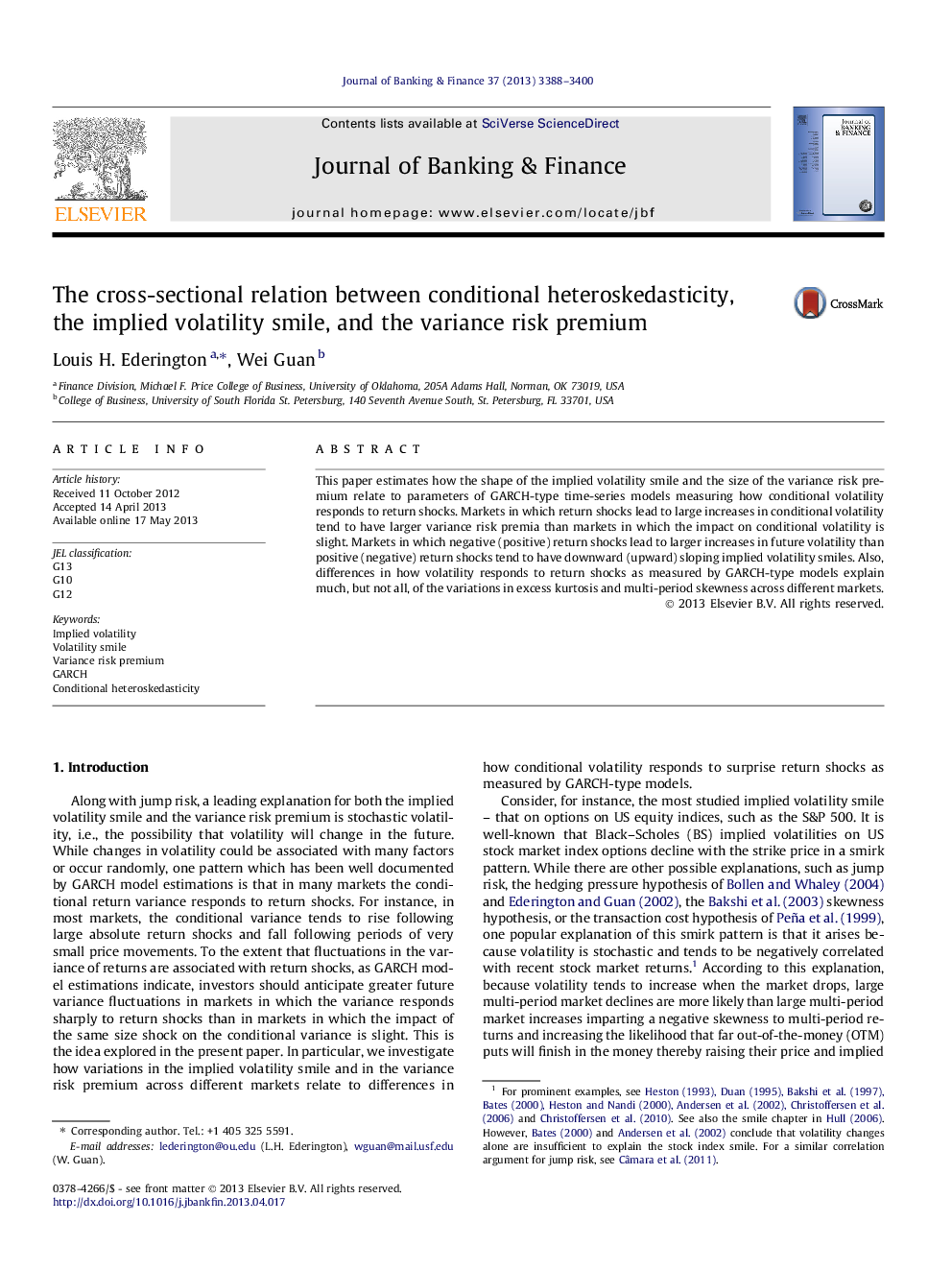 The cross-sectional relation between conditional heteroskedasticity, the implied volatility smile, and the variance risk premium