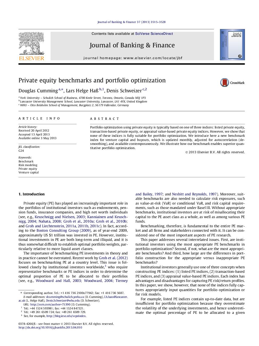 Private equity benchmarks and portfolio optimization