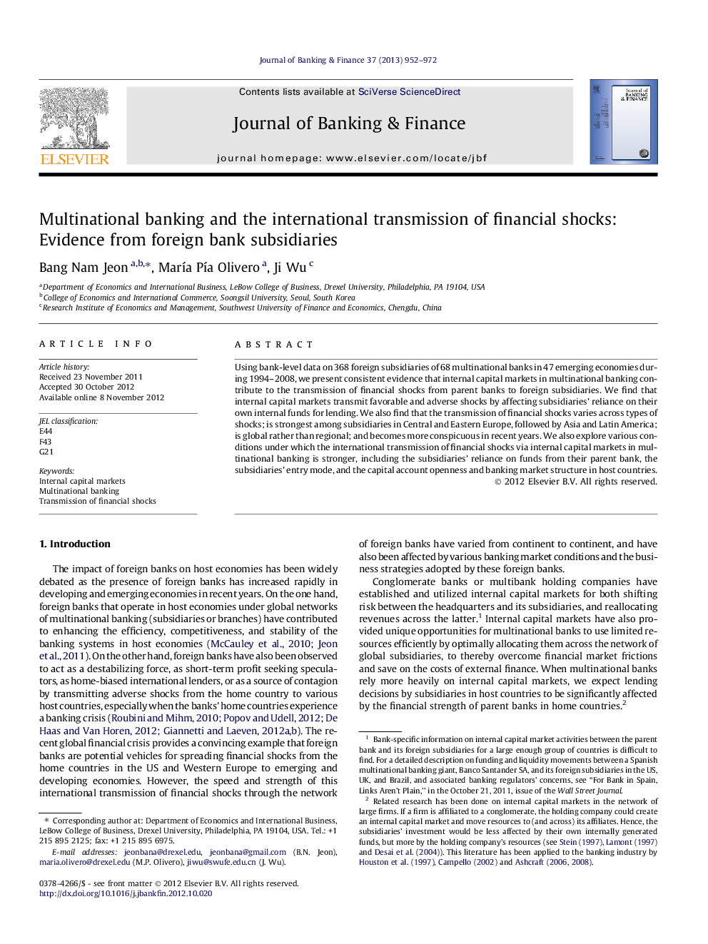 Multinational banking and the international transmission of financial shocks: Evidence from foreign bank subsidiaries