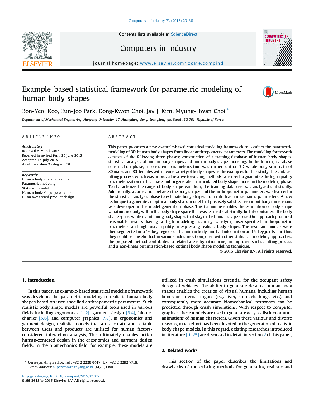 Example-based statistical framework for parametric modeling of human body shapes