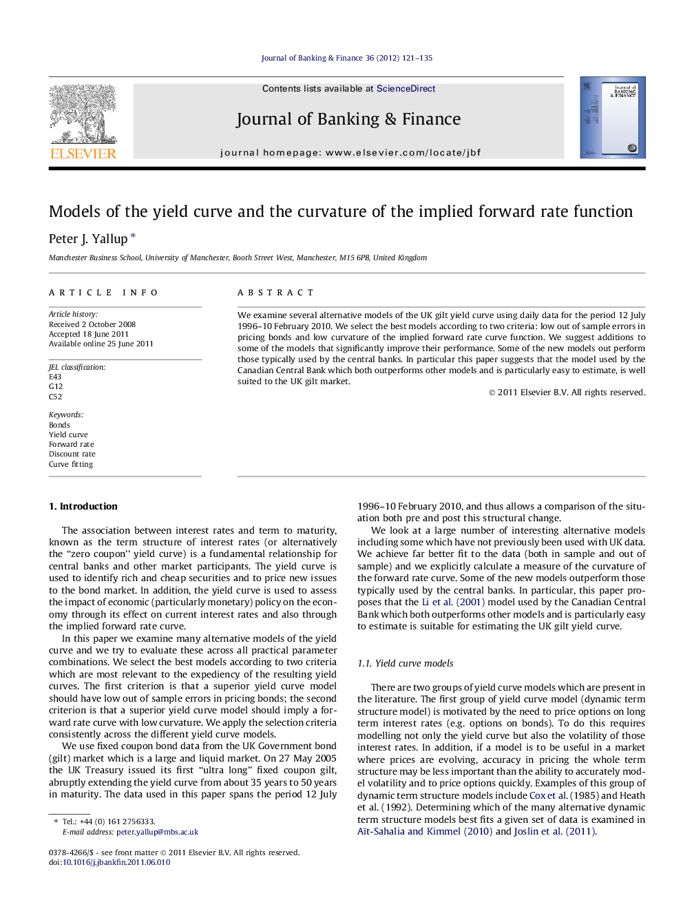 Models of the yield curve and the curvature of the implied forward rate function