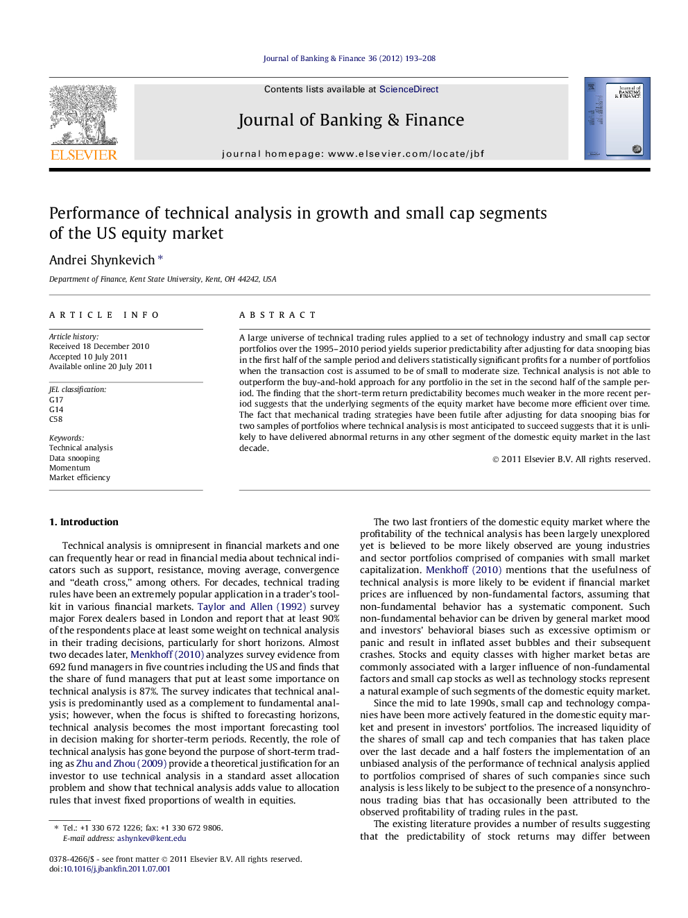 Performance of technical analysis in growth and small cap segments of the US equity market