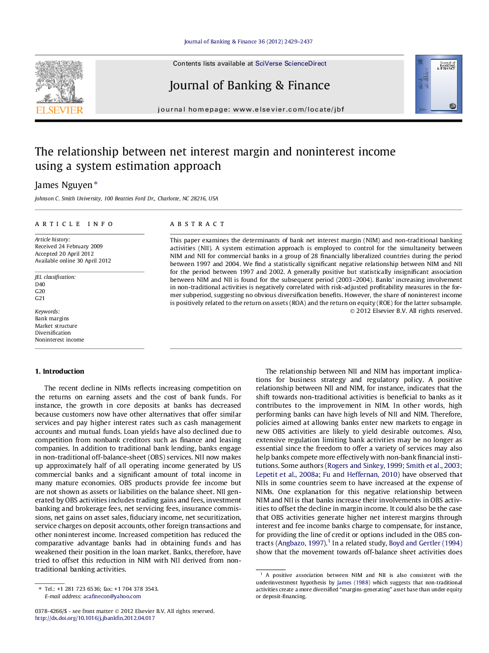 The relationship between net interest margin and noninterest income using a system estimation approach