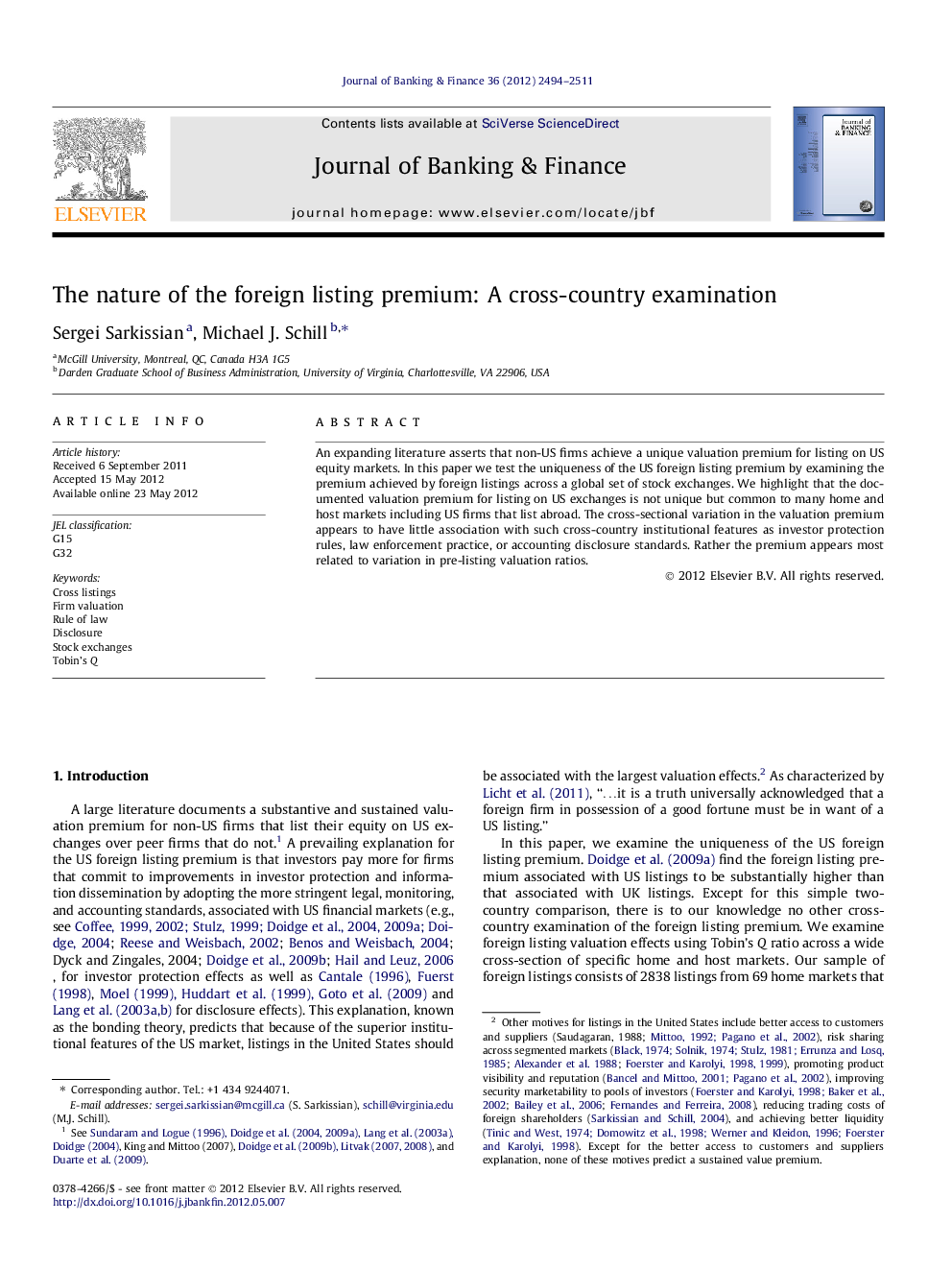 The nature of the foreign listing premium: A cross-country examination