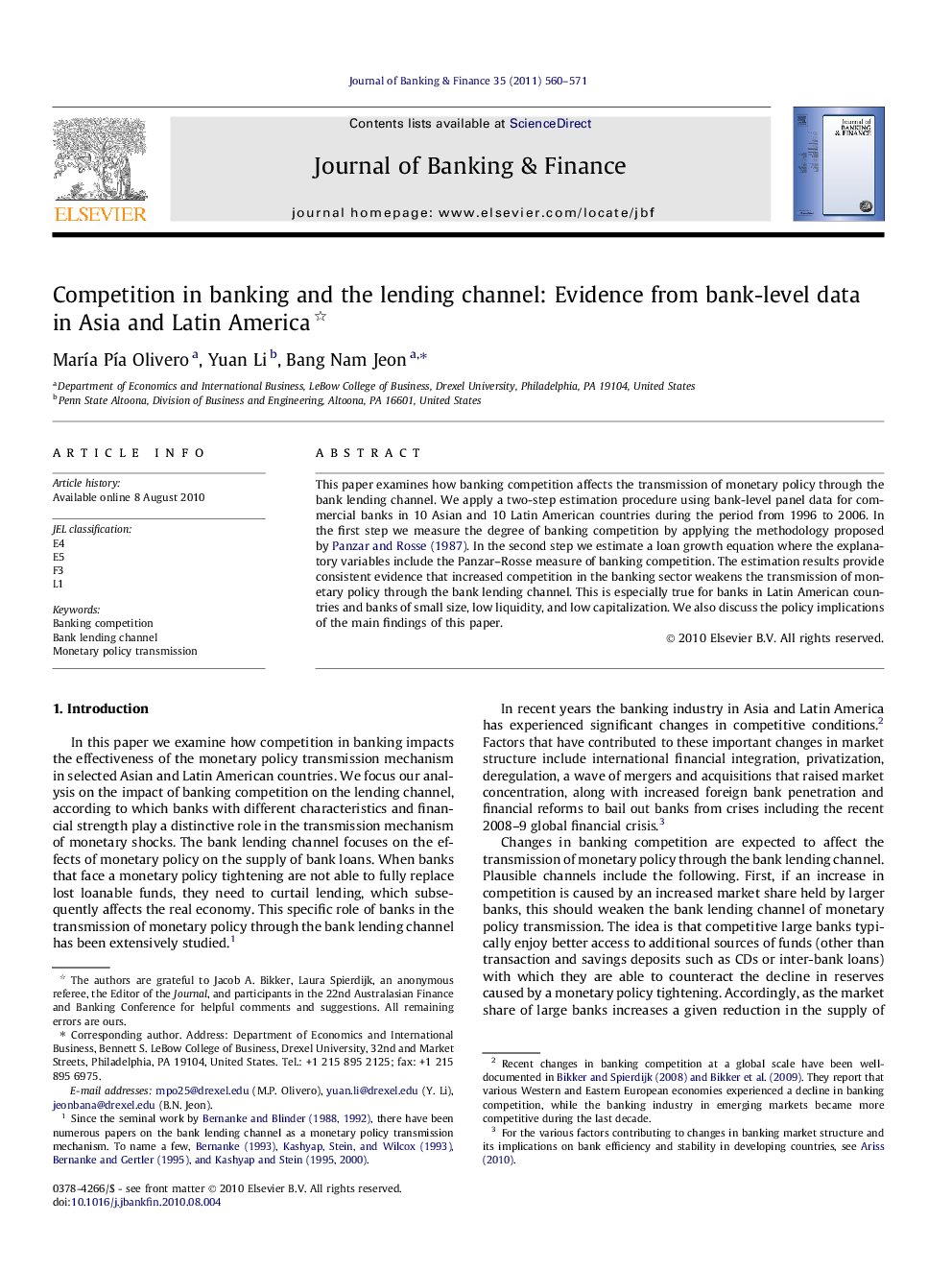 Competition in banking and the lending channel: Evidence from bank-level data in Asia and Latin America