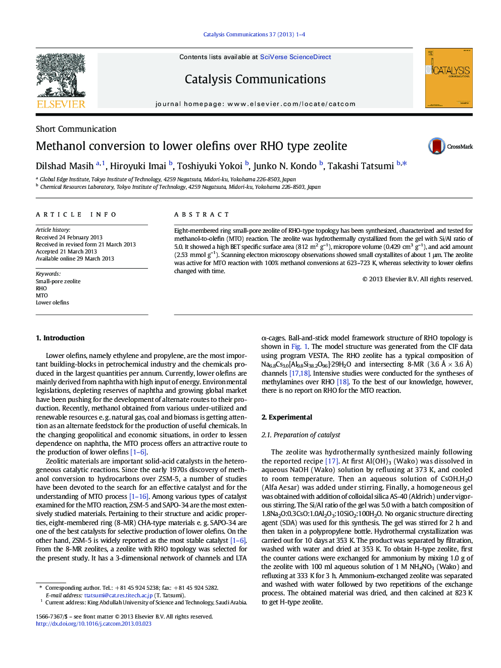 Methanol conversion to lower olefins over RHO type zeolite