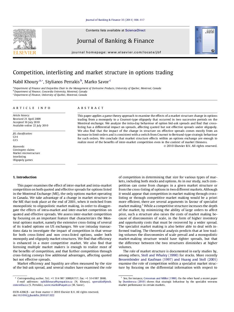 Competition, interlisting and market structure in options trading