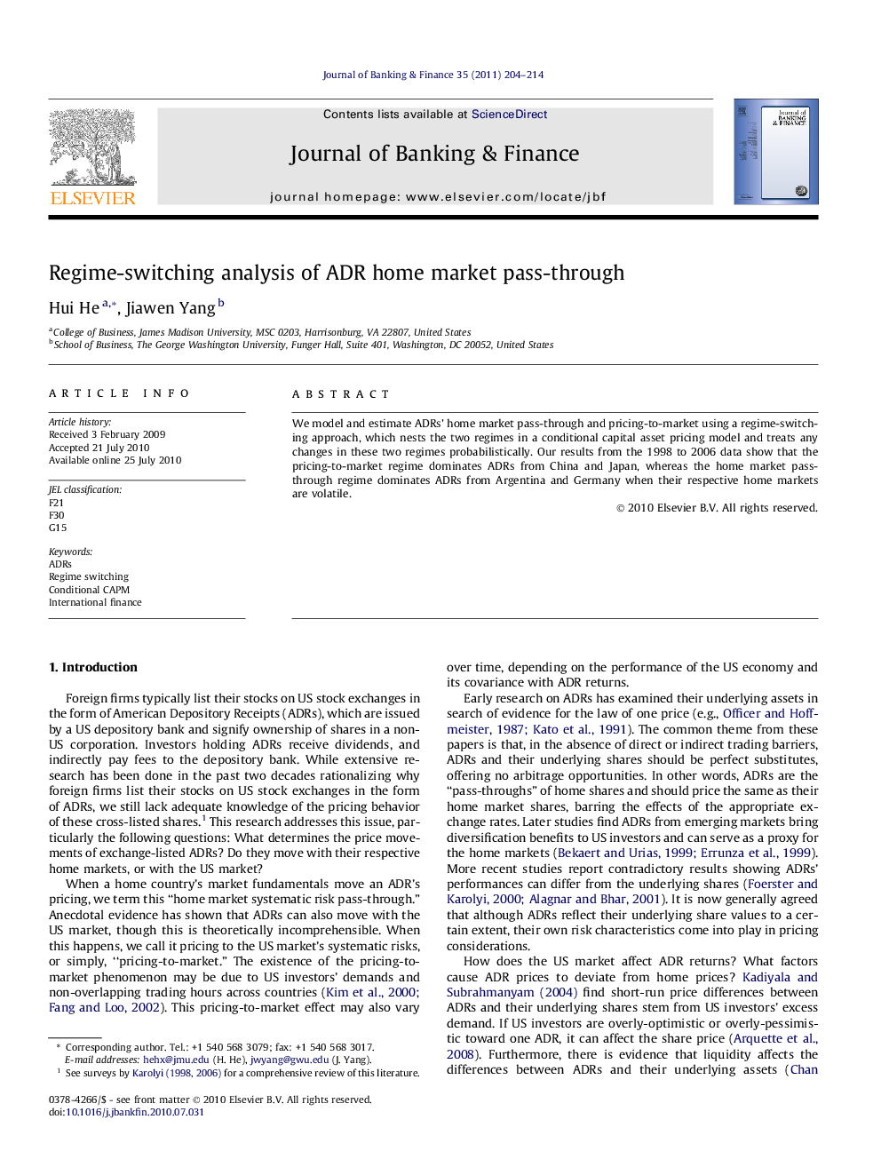 عکس صفحه اول مقاله: Regime-switching analysis of ADR home market pass-through Regime-switching analysis of ADR home market pass-through