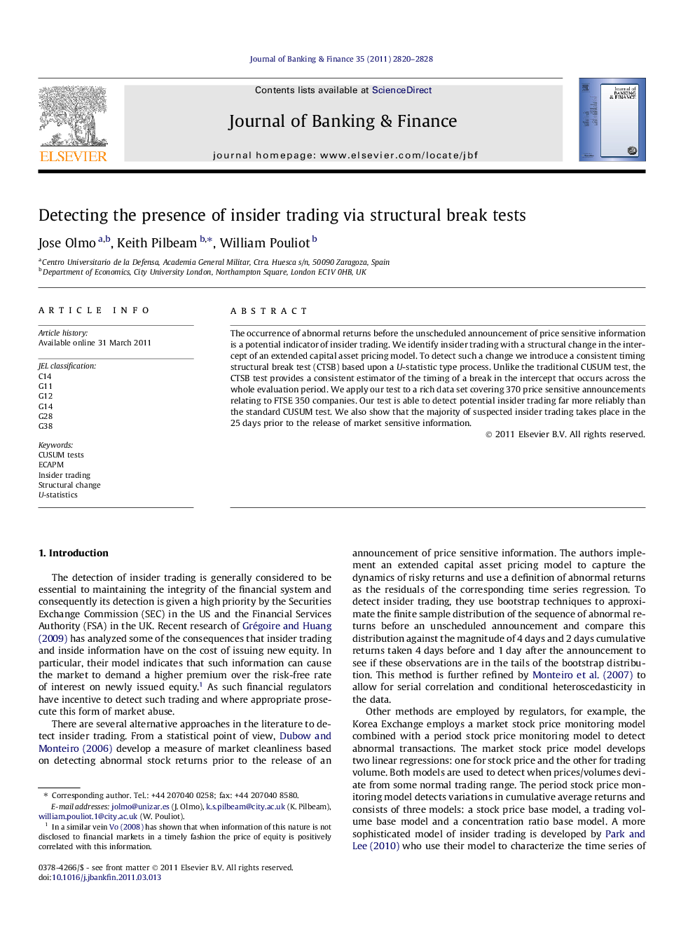 Detecting the presence of insider trading via structural break tests