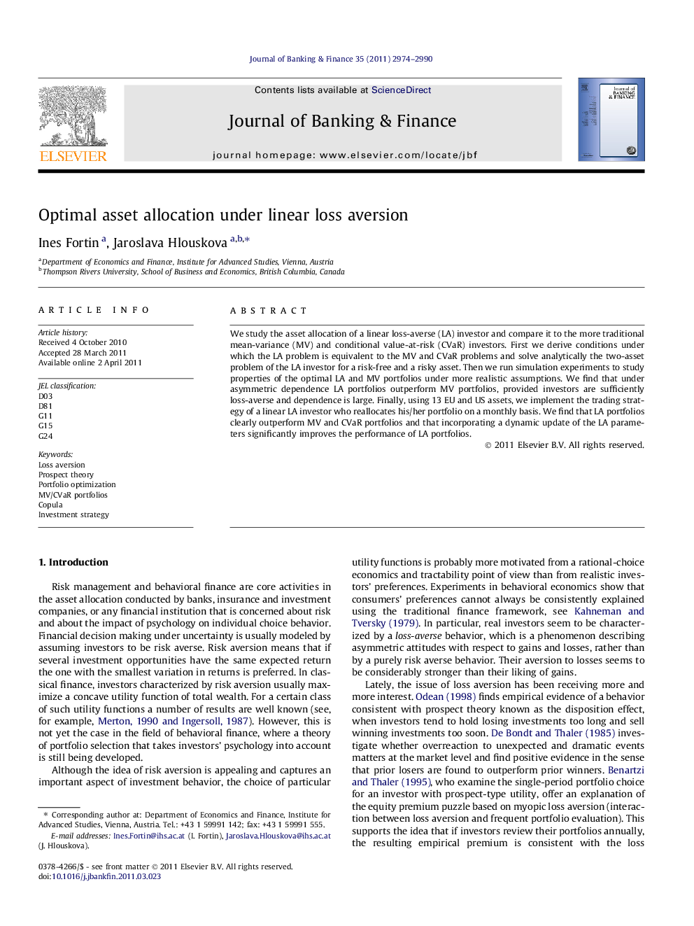 Optimal asset allocation under linear loss aversion