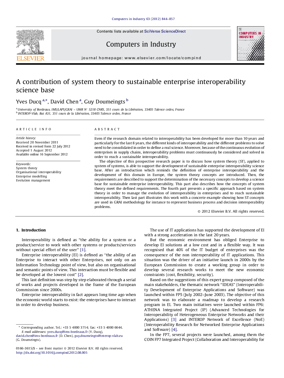 A contribution of system theory to sustainable enterprise interoperability science base