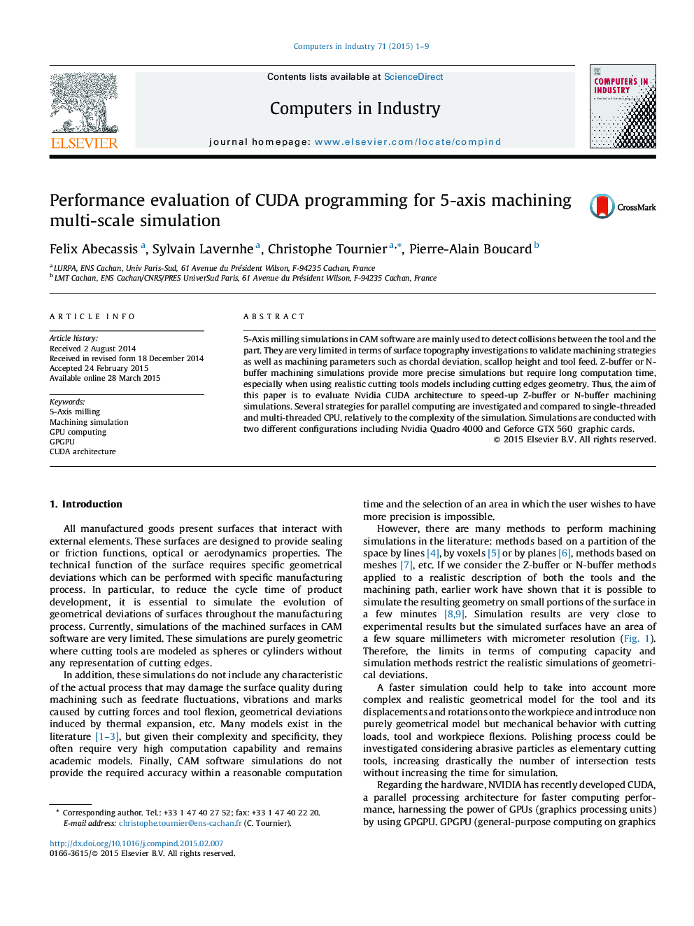 Performance evaluation of CUDA programming for 5-axis machining multi-scale simulation