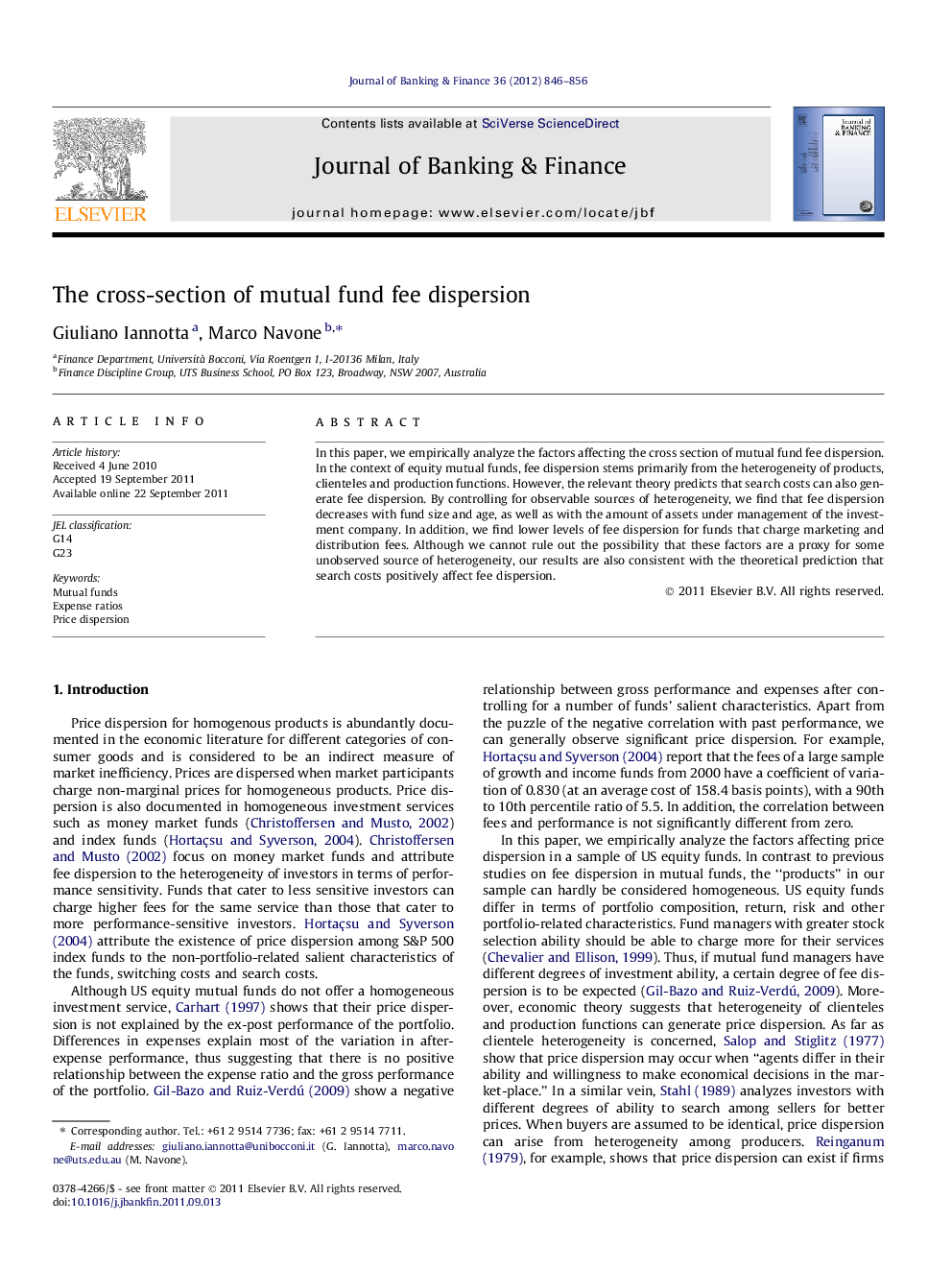 The cross-section of mutual fund fee dispersion