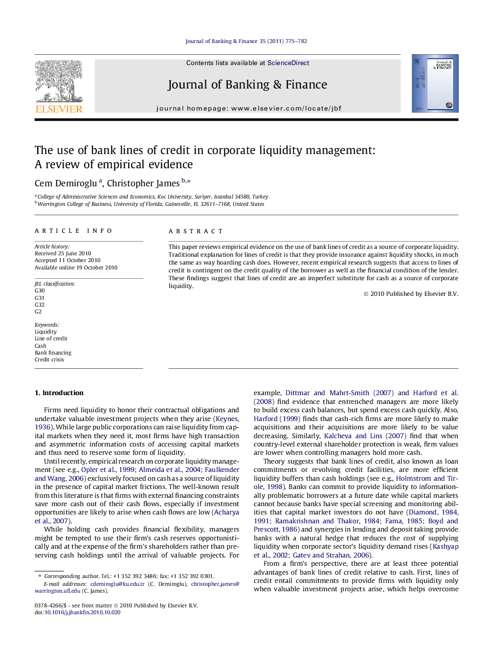 The use of bank lines of credit in corporate liquidity management: A review of empirical evidence