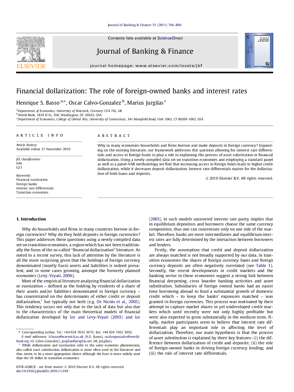 Financial dollarization: The role of foreign-owned banks and interest rates