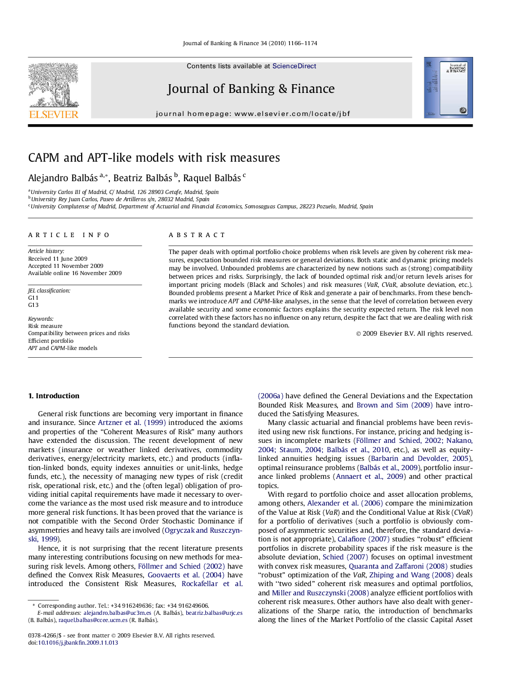 CAPM and APT-like models with risk measures