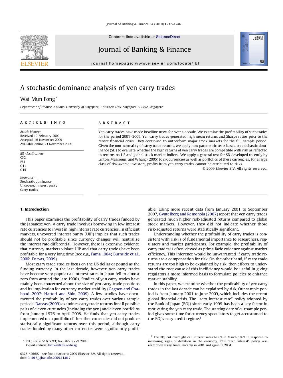 عکس صفحه اول مقاله: A stochastic dominance analysis of yen carry trades A stochastic dominance analysis of yen carry trades