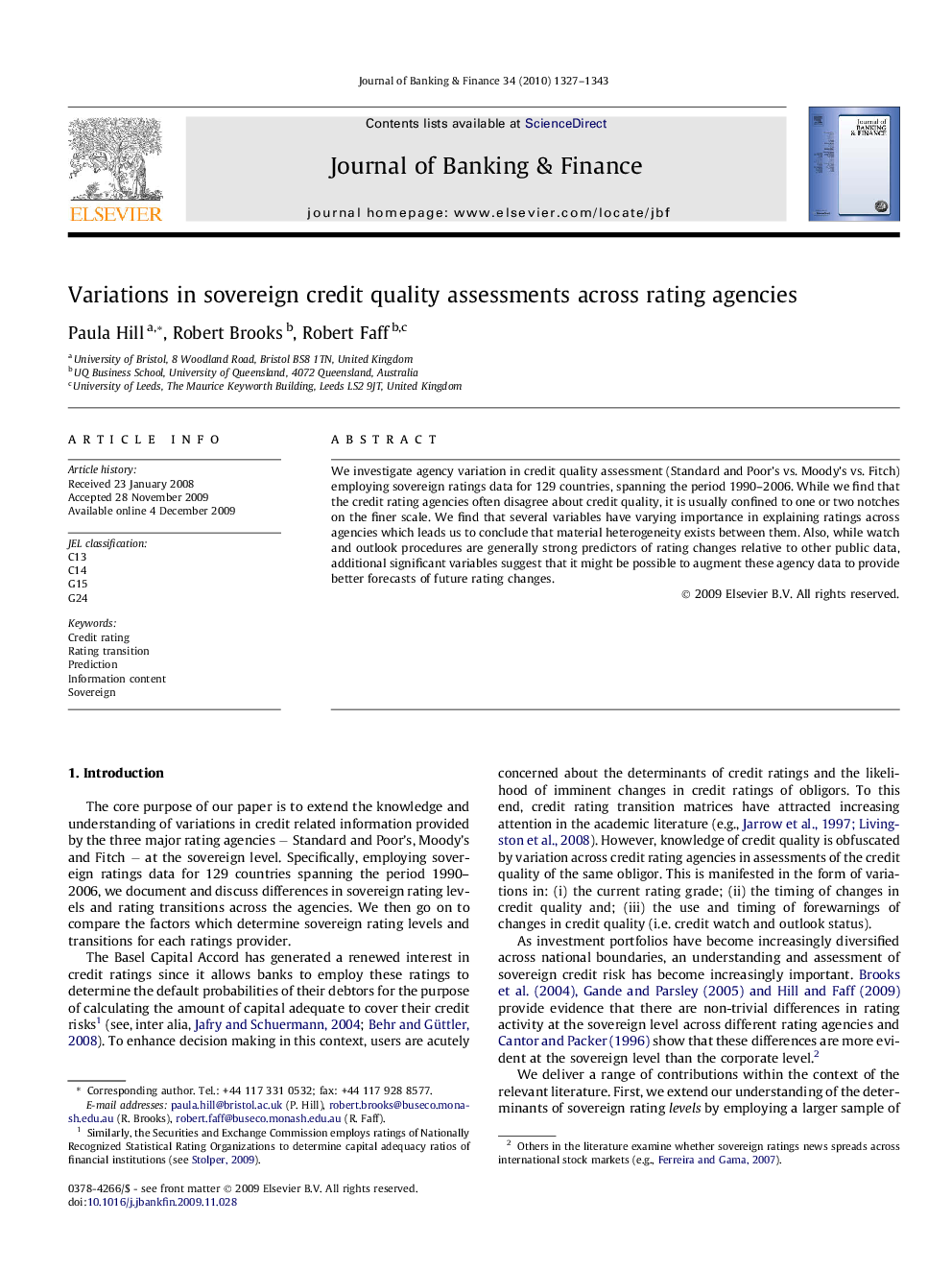 Variations in sovereign credit quality assessments across rating agencies