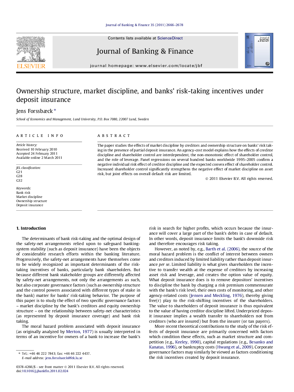 Ownership structure, market discipline, and banks' risk-taking incentives under deposit insurance