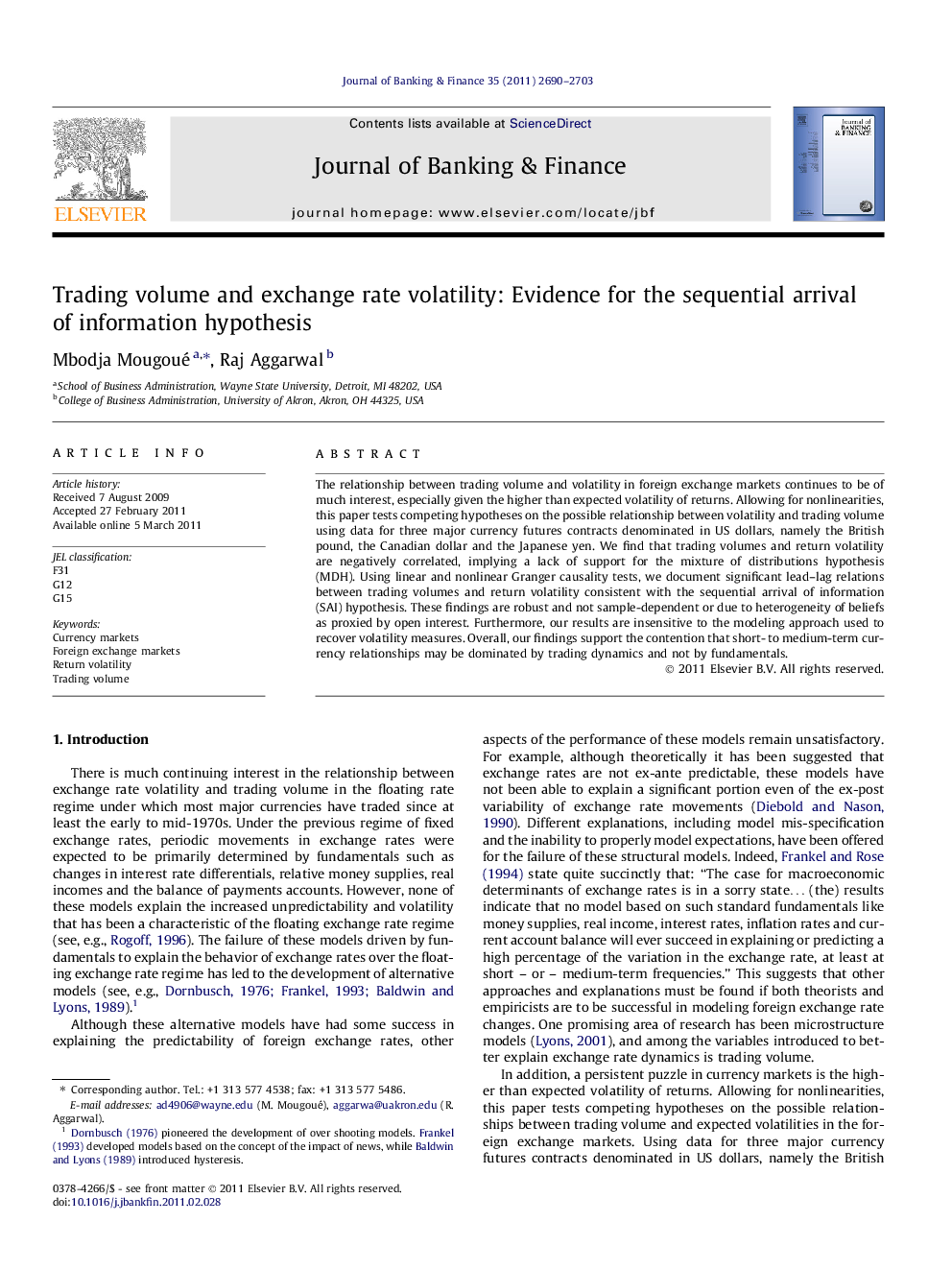 Trading volume and exchange rate volatility: Evidence for the sequential arrival of information hypothesis