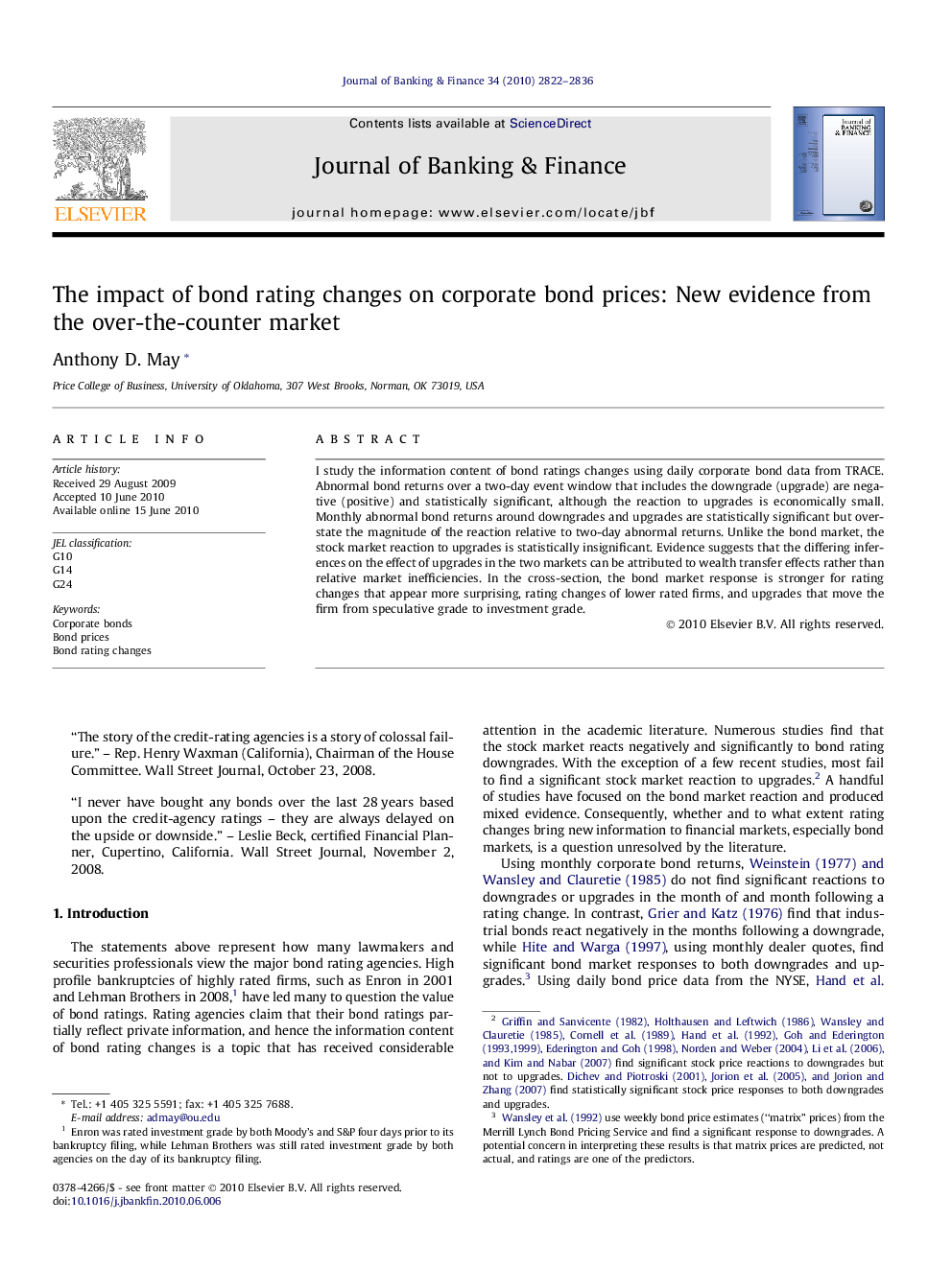 The impact of bond rating changes on corporate bond prices: New evidence from the over-the-counter market