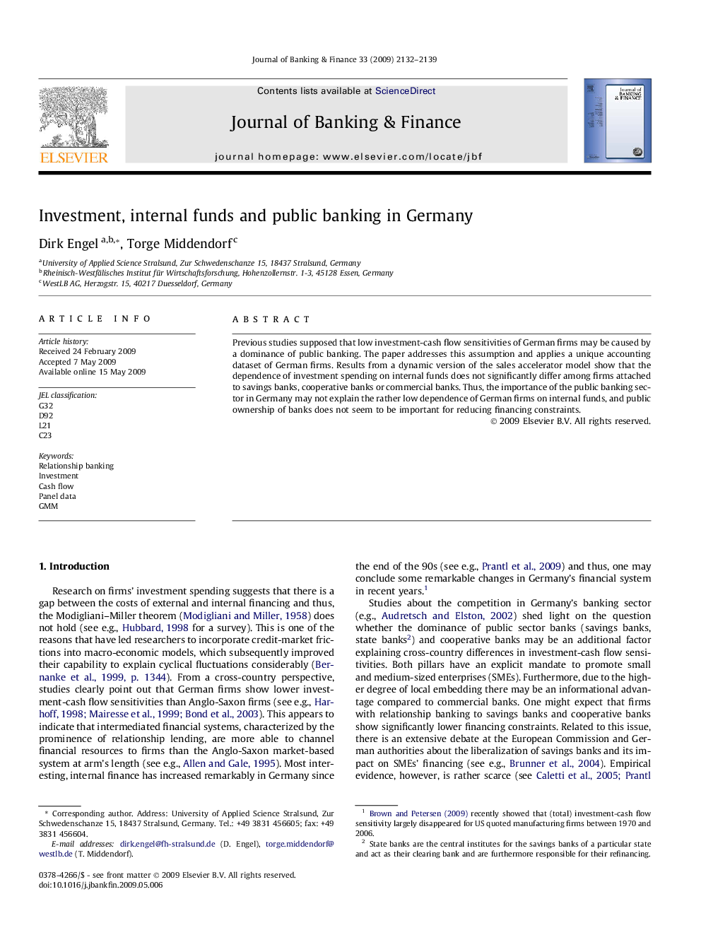 Investment, internal funds and public banking in Germany