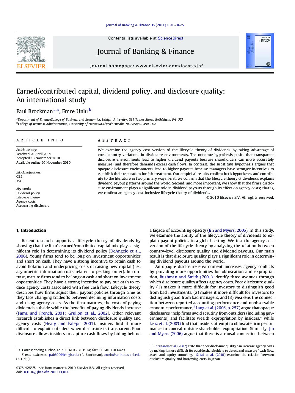 Earned/contributed capital, dividend policy, and disclosure quality: An international study