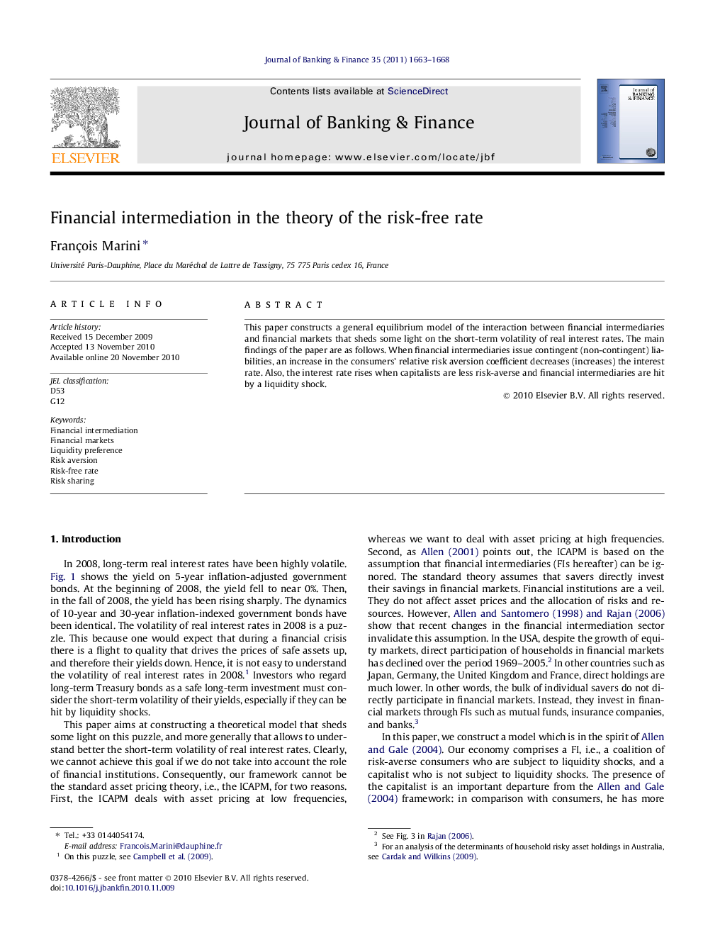 Financial intermediation in the theory of the risk-free rate