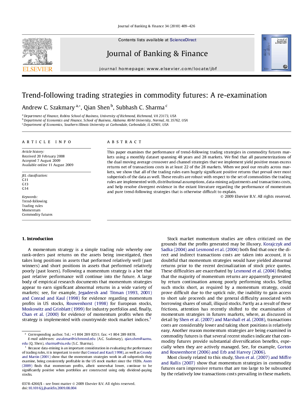 Trend-following trading strategies in commodity futures: A re-examination