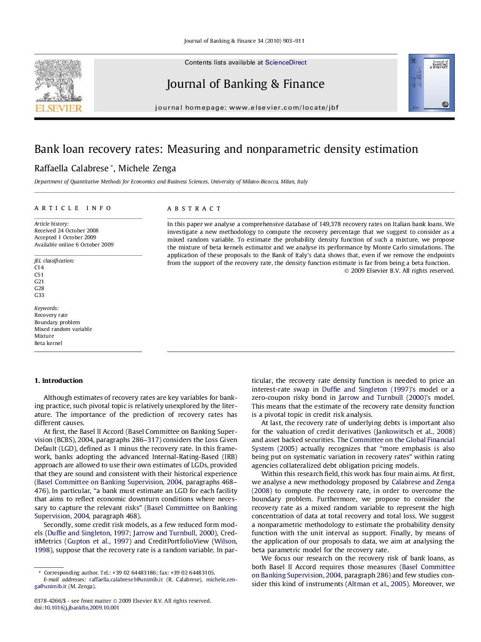 Bank loan recovery rates: Measuring and nonparametric density estimation