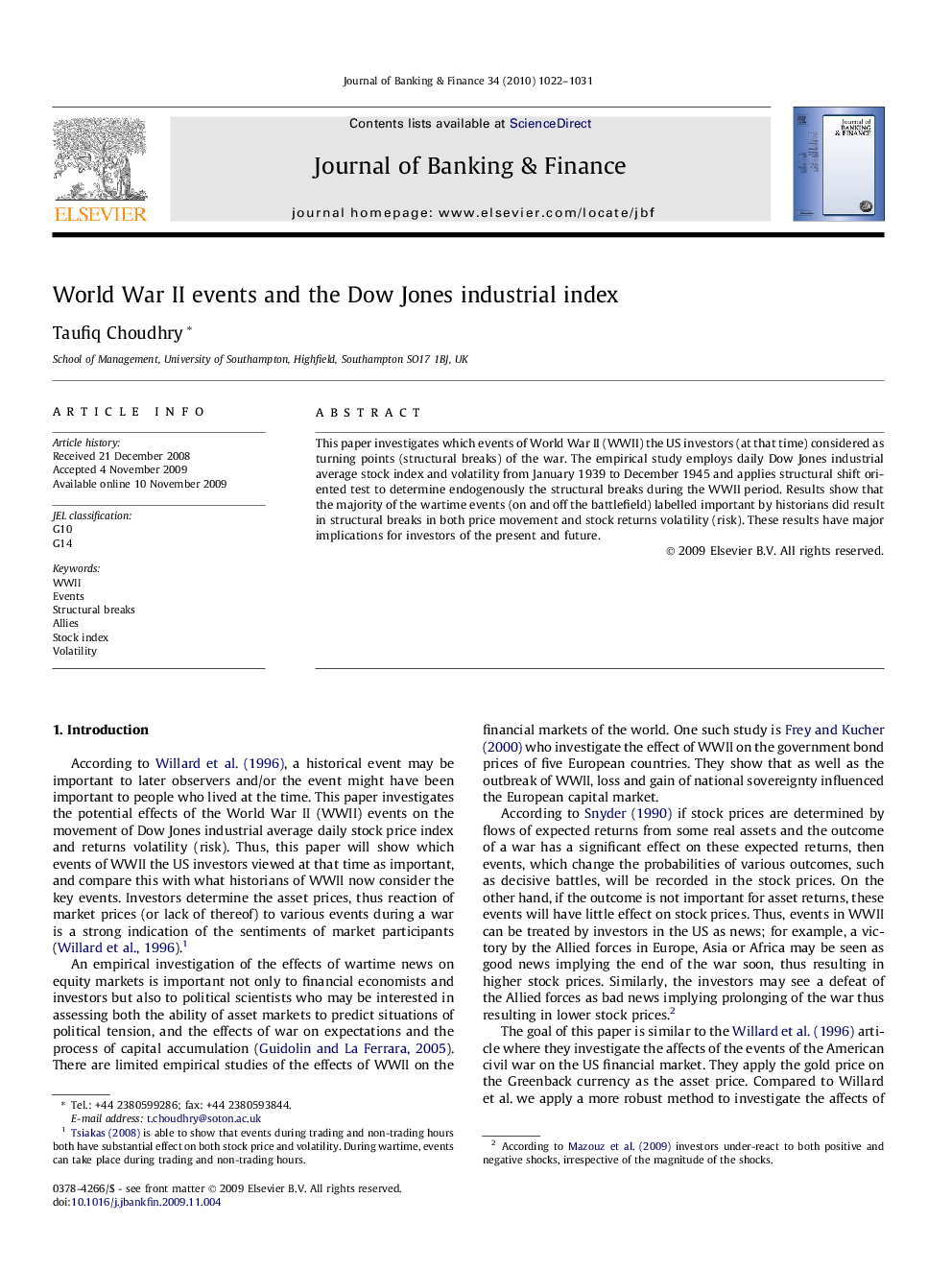 World War II events and the Dow Jones industrial index