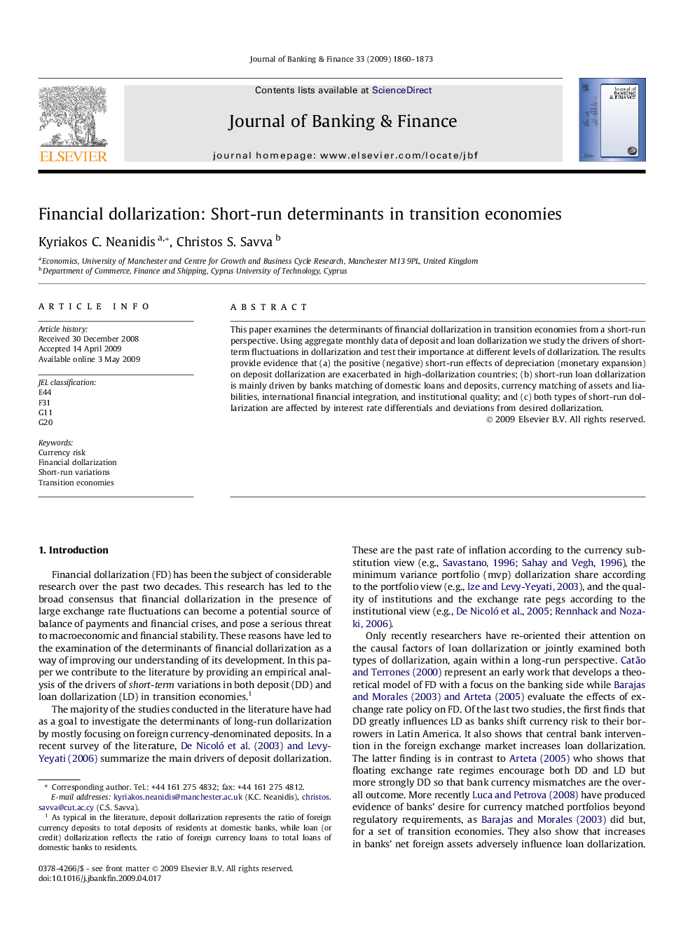 Financial dollarization: Short-run determinants in transition economies