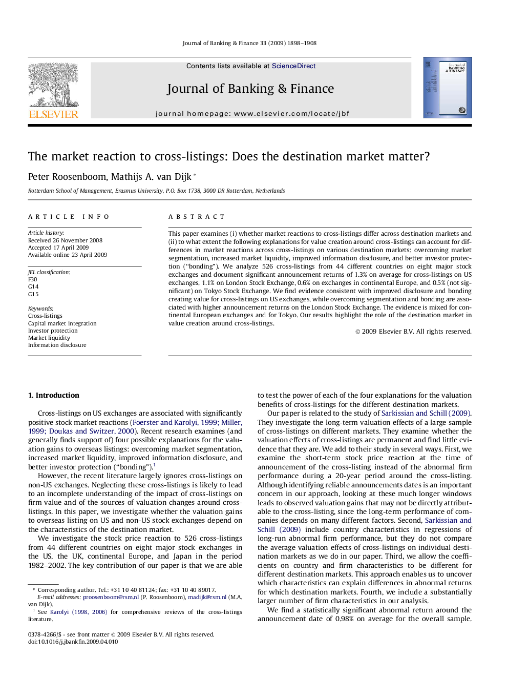 The market reaction to cross-listings: Does the destination market matter?