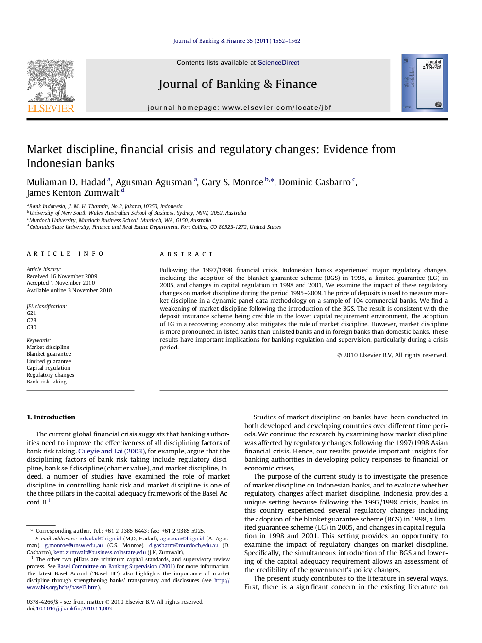 Market discipline, financial crisis and regulatory changes: Evidence from Indonesian banks