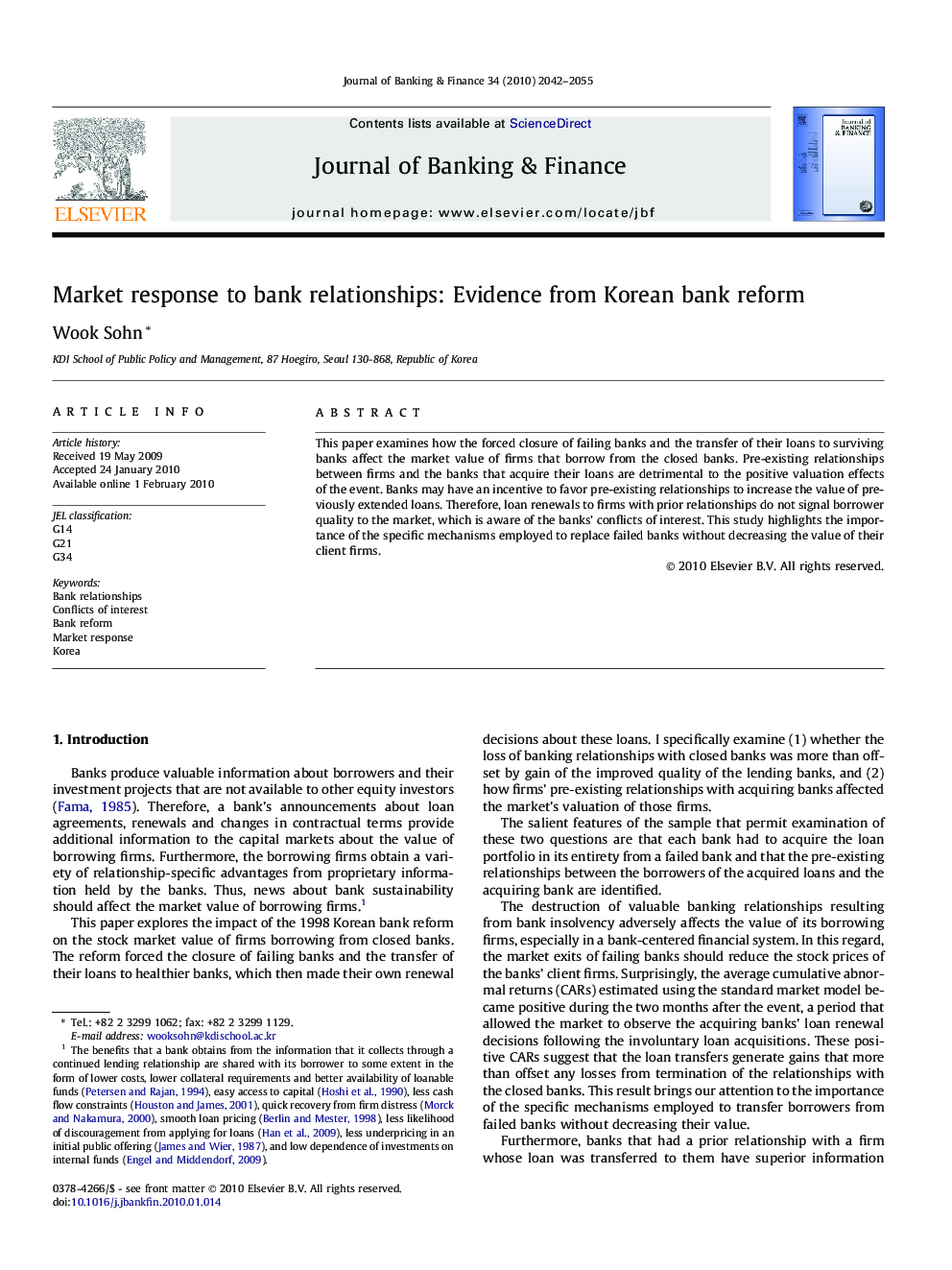 Market response to bank relationships: Evidence from Korean bank reform