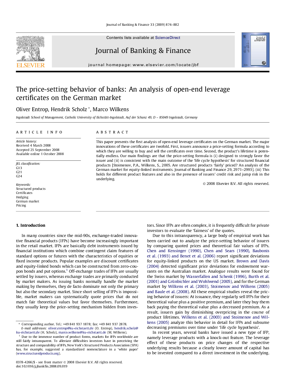 The price-setting behavior of banks: An analysis of open-end leverage certificates on the German market