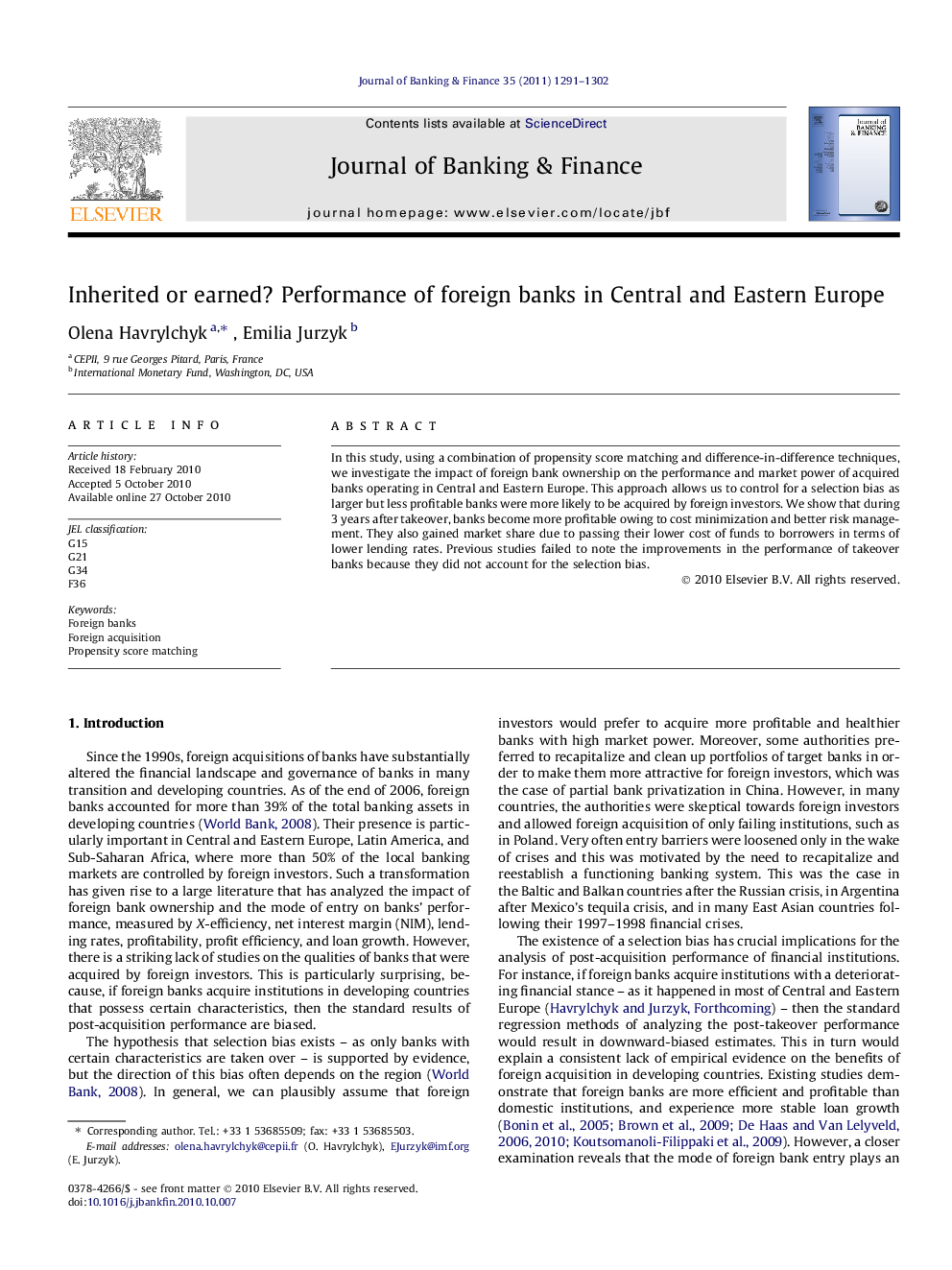 Inherited or earned? Performance of foreign banks in Central and Eastern Europe