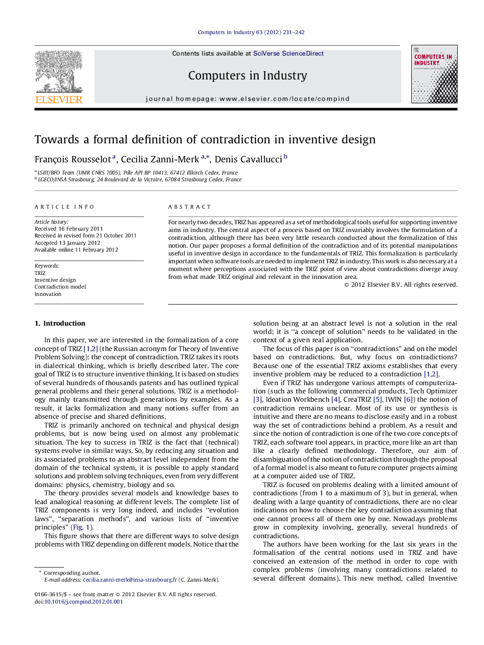 Towards a formal definition of contradiction in inventive design