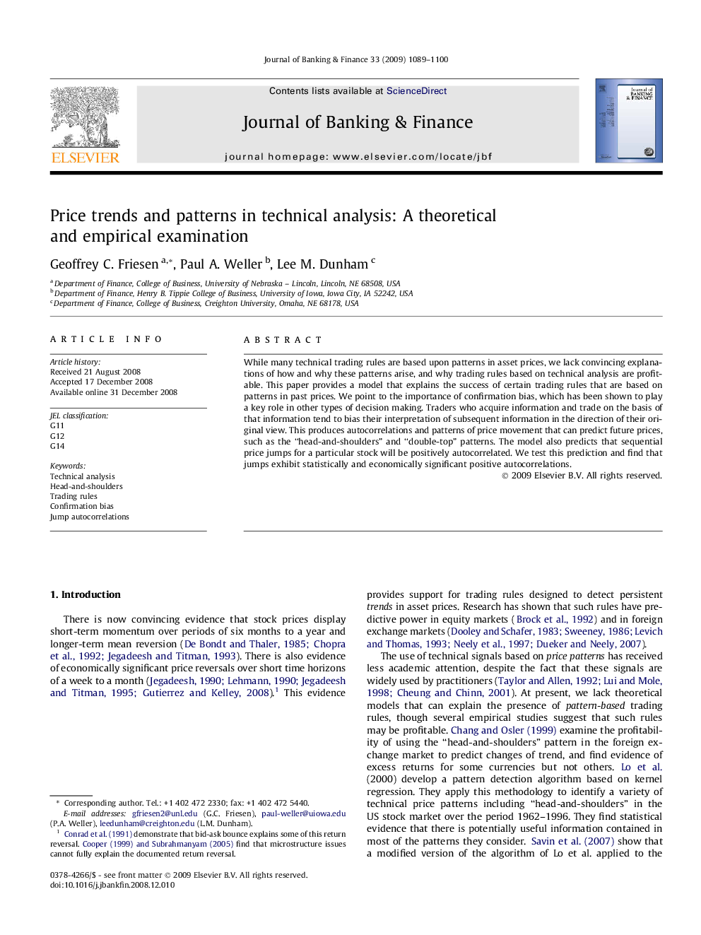 Price trends and patterns in technical analysis: A theoretical and empirical examination