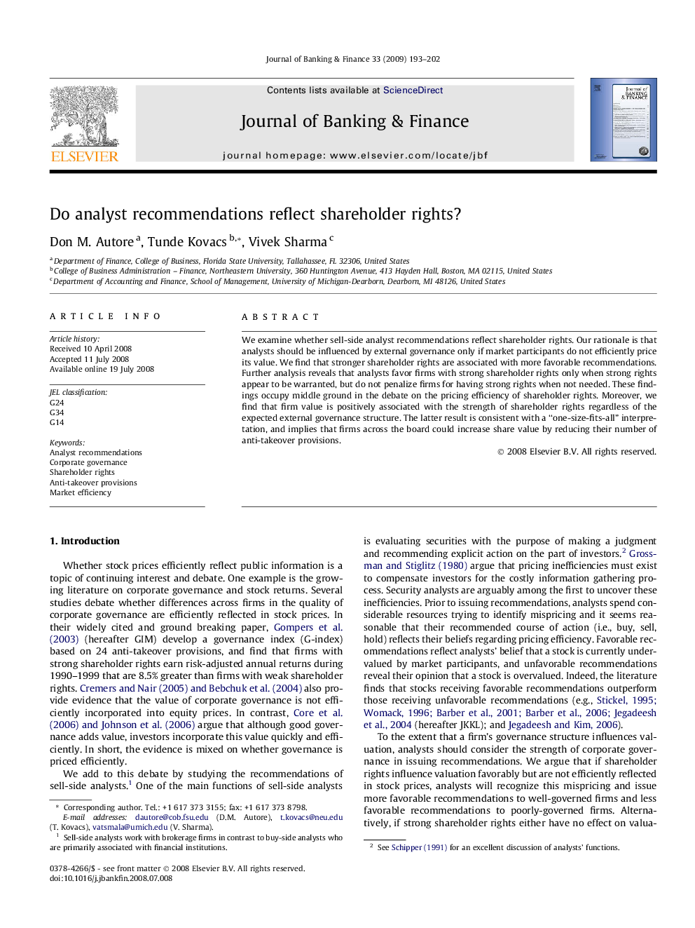Do analyst recommendations reflect shareholder rights?