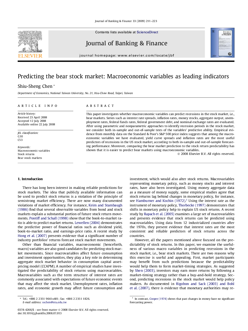 Predicting the bear stock market: Macroeconomic variables as leading indicators