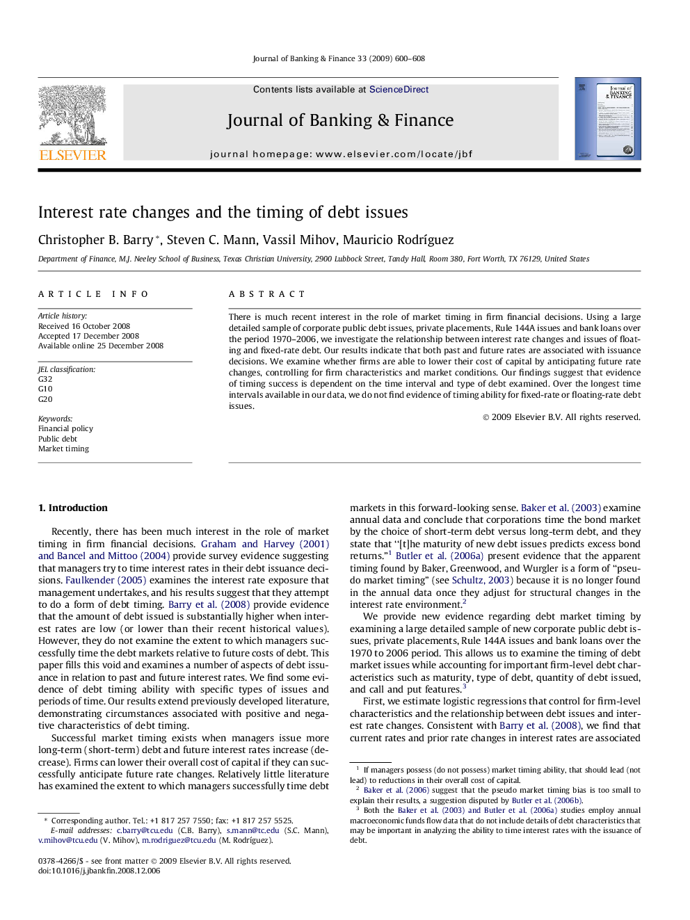 Interest rate changes and the timing of debt issues